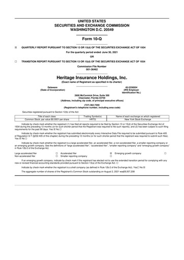 Thumbnail Heritage Insurance 10-Q Quarterly Report FY2021 