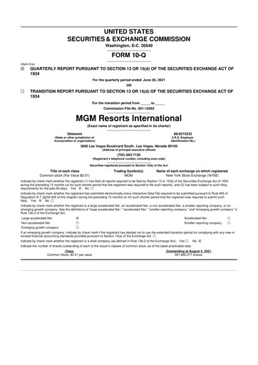 Thumbnail MGM Resorts

 10-Q Quarterly Report FY2021 