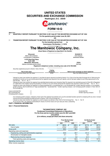 Thumbnail The Manitowoc Company
 10-Q Quarterly Report FY2021 