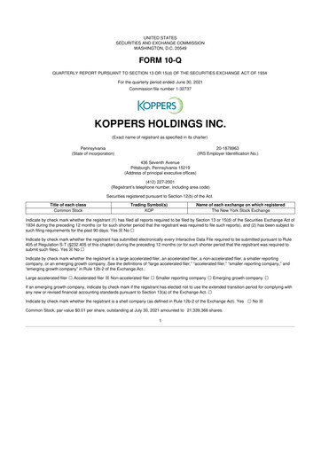 Vorschaubild Koppers Holdings 10-Q Quartalsbericht 2021 