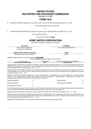 Vorschaubild Acme United 10-Q Quartalsbericht 2021 