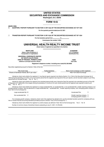 Thumbnail Universal Health Realty Income Trust 10-Q Quarterly Report FY2021 