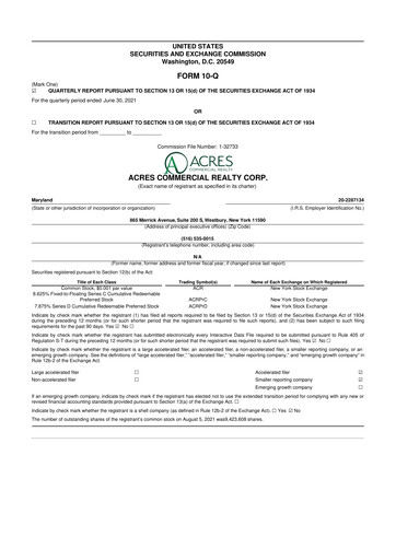 Vorschaubild ACRES Commercial Realty 10-Q Quartalsbericht 2021 