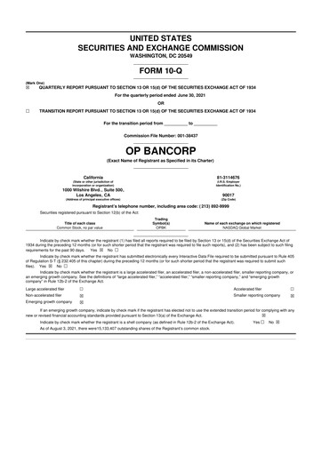 Vorschaubild OP Bancorp (Open Bank) 10-Q Quartalsbericht 2021 