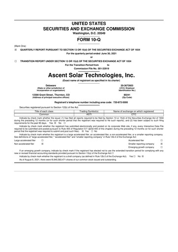 Thumbnail Ascent Solar Technologies 10-Q Quarterly Report FY 