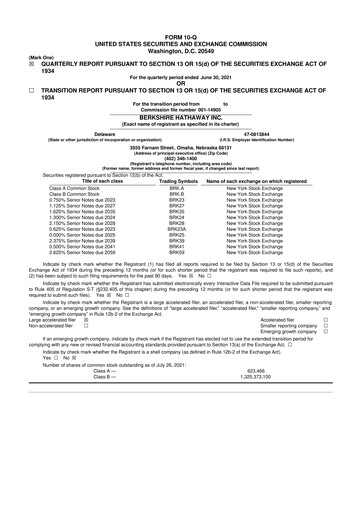 Thumbnail Berkshire Hathaway  10-Q Quarterly Report FY2021 