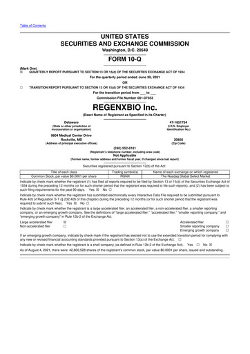 Miniature REGENXBIO 10-Q Rapport trimestriel  