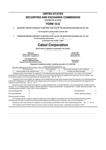 Thumbnail Cabot Corporation
 10-Q Quarterly Report FY2021 