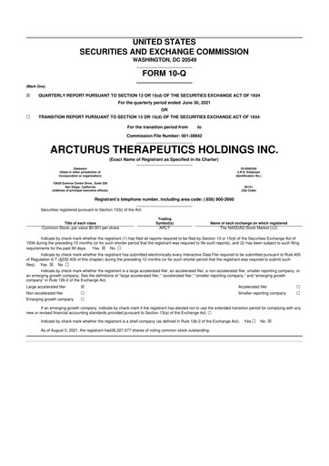 Thumbnail Arcturus Therapeutics
 10-Q Quarterly Report FY 