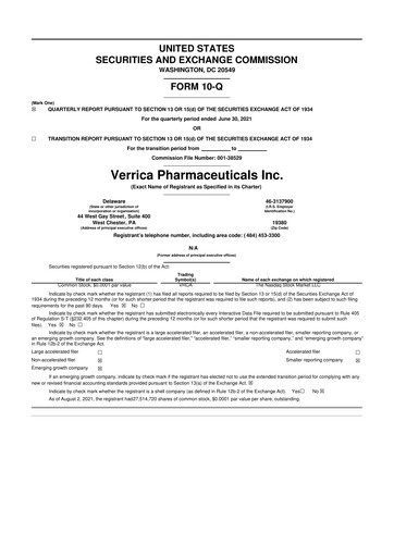 Thumbnail Verrica Pharmaceuticals 10-Q Quarterly Report FY2021 