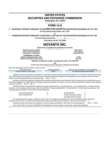 Miniature Novanta 10-Q Rapport trimestriel 2021 