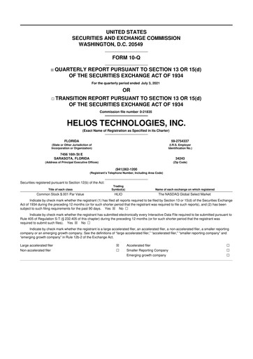 Thumbnail Helios Technologies 10-Q Quarterly Report FY2021 