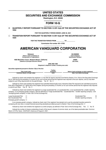 Thumbnail American Vanguard 10-Q Quarterly Report FY 