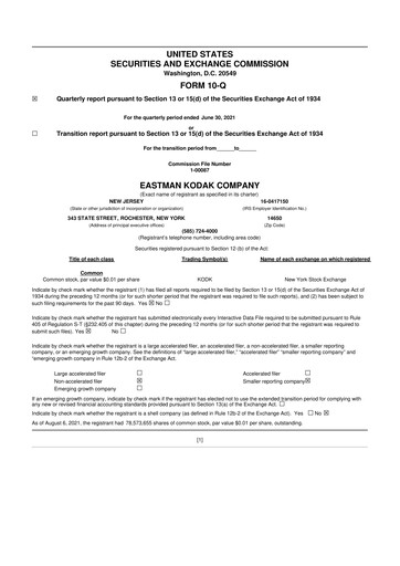 Thumbnail Eastman Kodak Company 10-Q Quarterly Report FY2021 