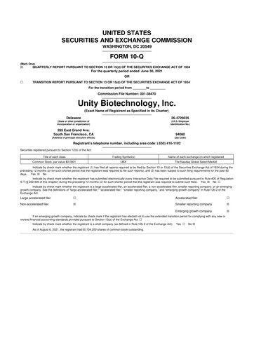 Vorschaubild Unity Biotechnology
 10-Q Quartalsbericht 2021 