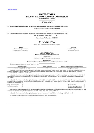 Vorschaubild Vroom 10-Q Quartalsbericht 2021 