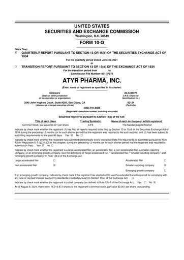 Thumbnail aTyr Pharma 10-Q Quarterly Report FY 