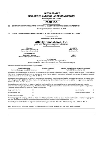 Thumbnail Affinity Bancshares 10-Q Quarterly Report FY2021 
