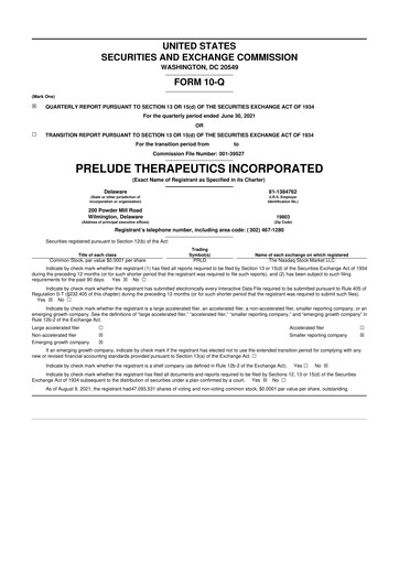 Miniature Prelude Therapeutics 10-Q Rapport trimestriel 2021 
