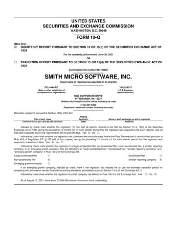 Miniature Smith Micro Software
 10-Q Rapport trimestriel 2021 