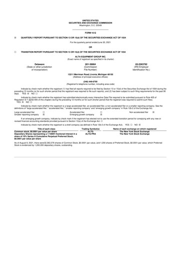 Thumbnail Alta Equipment Group 10-Q Quarterly Report FY2021 