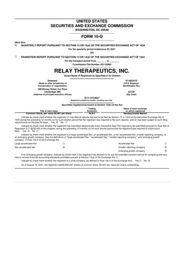 Thumbnail Relay Therapeutics 10-Q Quarterly Report FY 