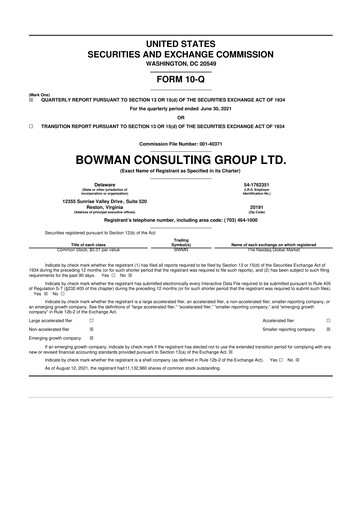Miniature Bowman Consulting Group 10-Q Rapport trimestriel  