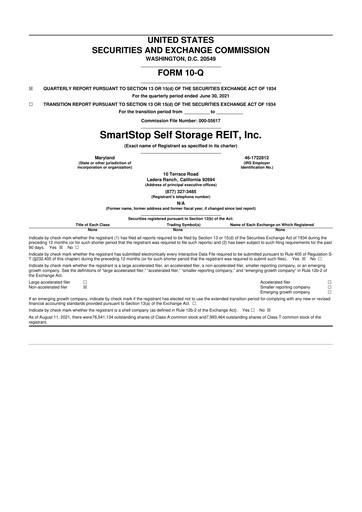 Thumbnail SmartStop Self Storage REIT 10-Q Quarterly Report FY2021 