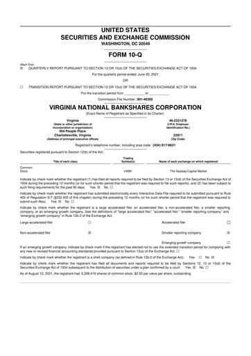Thumbnail Virginia National Bankshares 10-Q Quarterly Report FY2021 