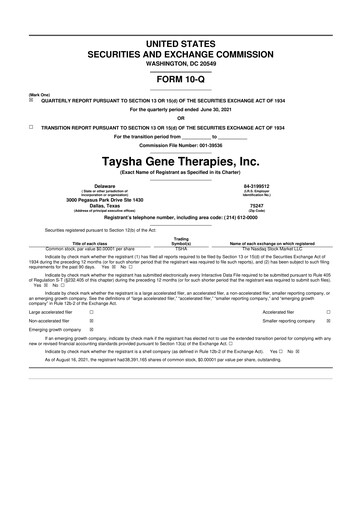 Thumbnail Taysha Gene Therapies 10-Q Quarterly Report FY2021 