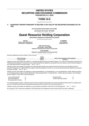 Thumbnail Quest Resource Holding 10-Q Quarterly Report FY 