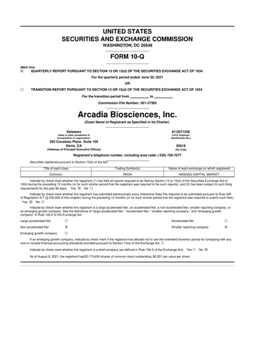 Thumbnail Arcadia Biosciences 10-Q Quarterly Report FY2021 