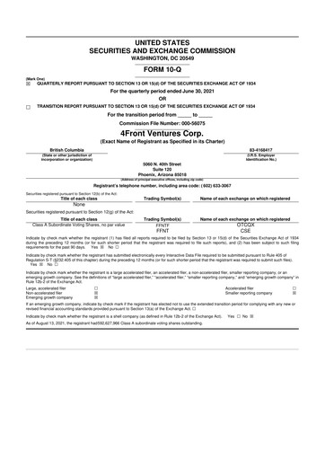 Miniature 4Front Ventures 10-Q Rapport trimestriel 2021 