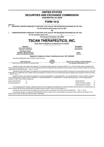 Thumbnail TScan Therapeutics 10-Q Quarterly Report FY2021 