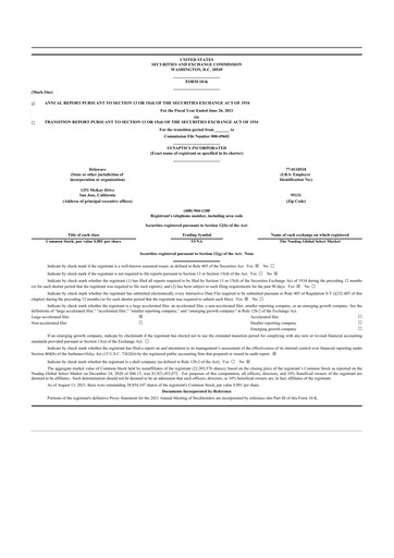 Thumbnail Synaptics 10-K Annual Report 2021