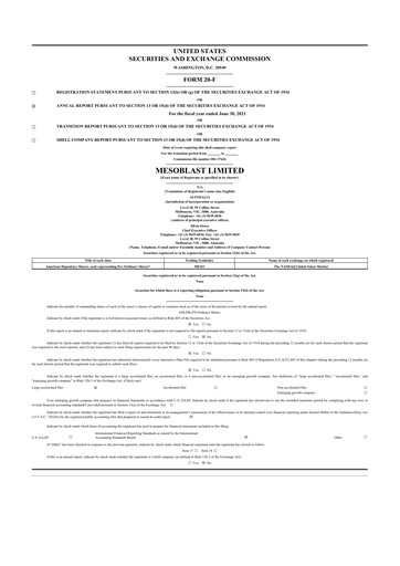 Thumbnail Mesoblast
 20-F Annual Report 2021