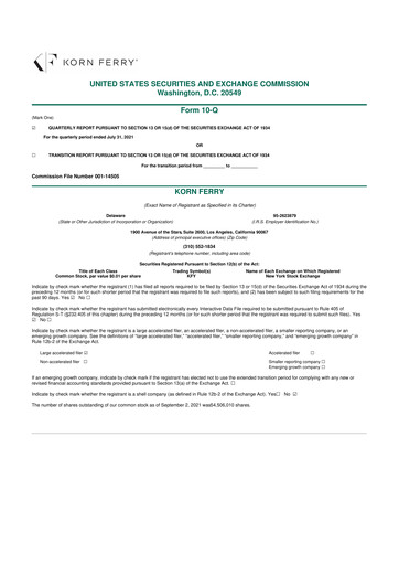 Miniature Korn Ferry
 10-Q Rapport trimestriel  