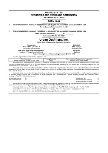 Thumbnail Urban Outfitters
 10-Q Quarterly Report FY 