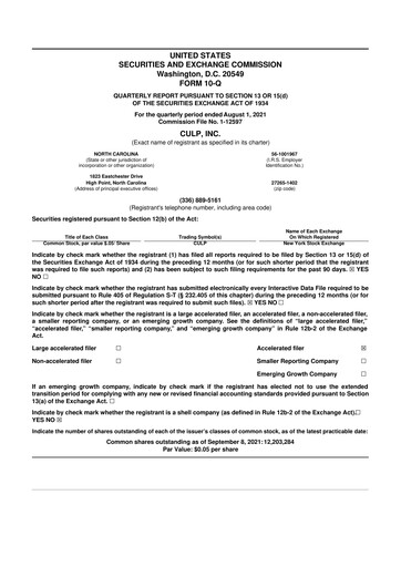 Thumbnail Culp, Inc. 10-Q Quarterly Report FY2022 