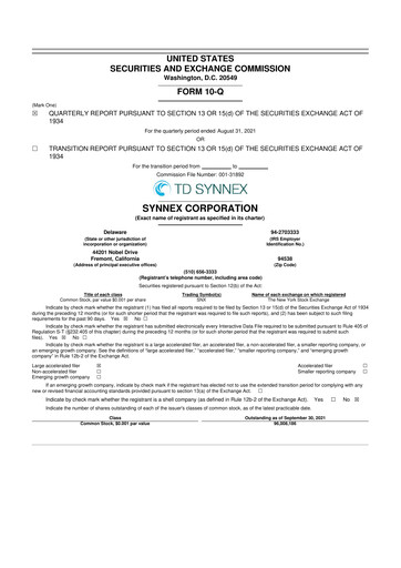 Thumbnail TD Synnex 10-Q Quarterly Report FY2021 