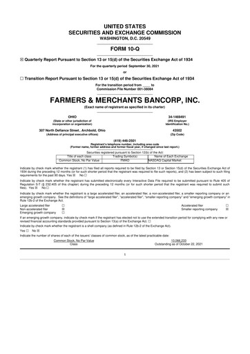Thumbnail Farmers & Merchants Bancorp 10-Q Quarterly Report FY2021 