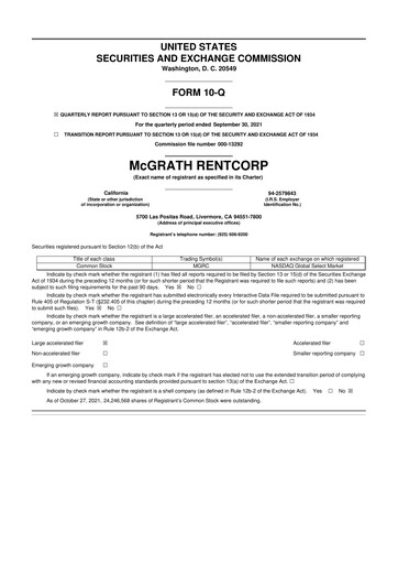 Miniature McGrath RentCorp
 10-Q Rapport trimestriel 2021 