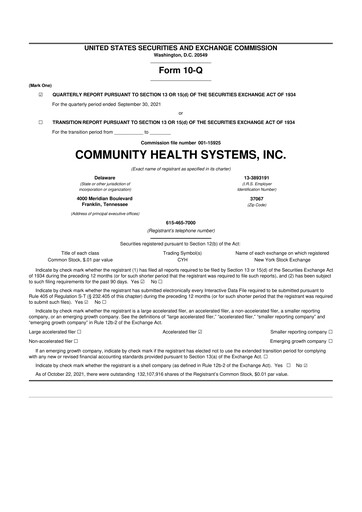 Miniature Community Health Systems
 10-Q Rapport trimestriel 2021 