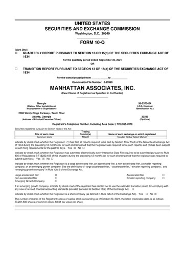 Thumbnail Manhattan Associates
 10-Q Quarterly Report FY2021 