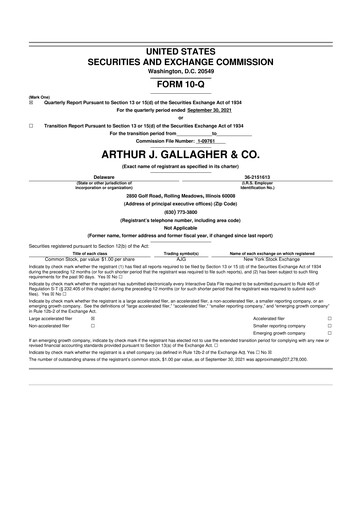 Vorschaubild Arthur J. Gallagher & Co.
 10-Q Quartalsbericht  