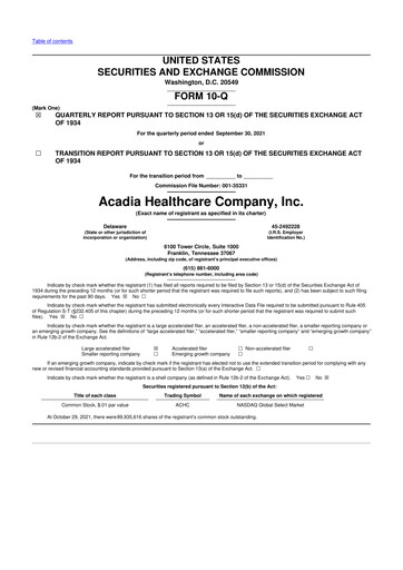 Thumbnail Acadia Healthcare
 10-Q Quarterly Report FY2021 