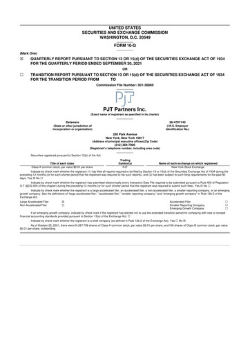Thumbnail PJT Partners
 10-Q Quarterly Report FY2021 