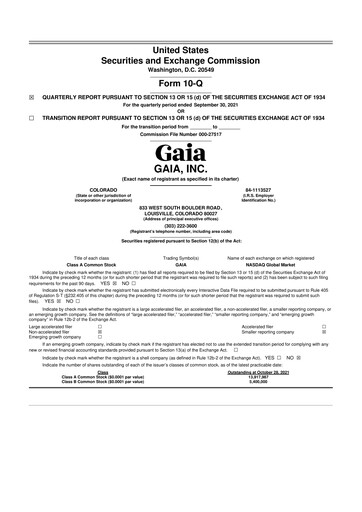 Thumbnail Gaia 10-Q Quarterly Report FY 