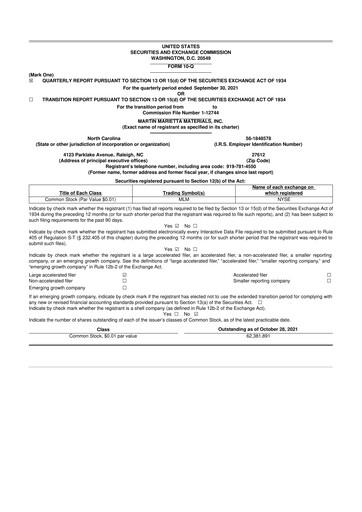 Thumbnail Martin Marietta Materials 10-Q Quarterly Report FY2021 