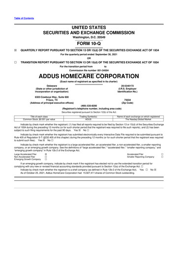 Thumbnail 
Addus HomeCare 10-Q Quarterly Report FY2021 
